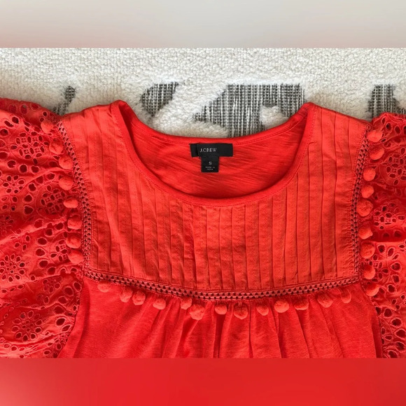 J Crew Orange Pom Pom Shirt Sz S - Picture 4 of 5